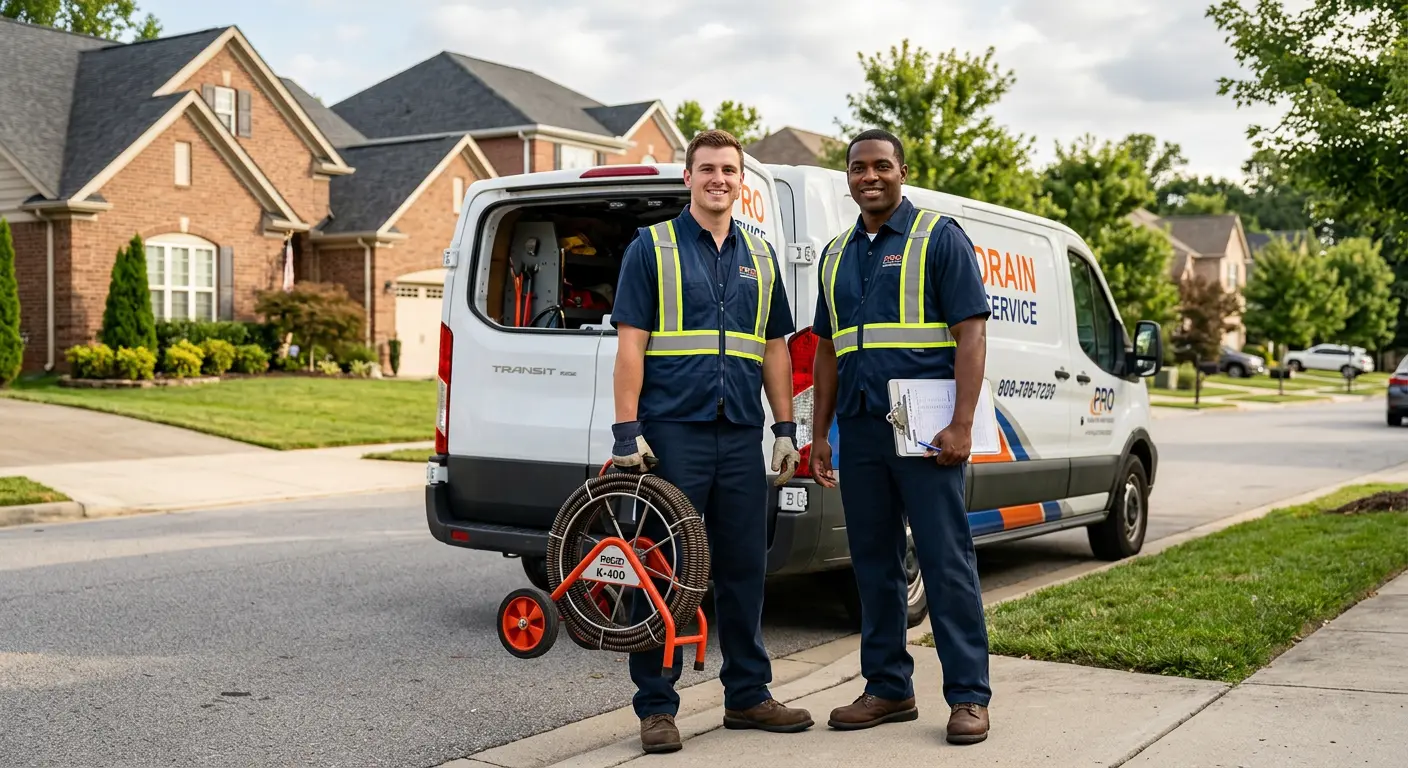 Sewer and drain service team with equipment ready for work in Mission