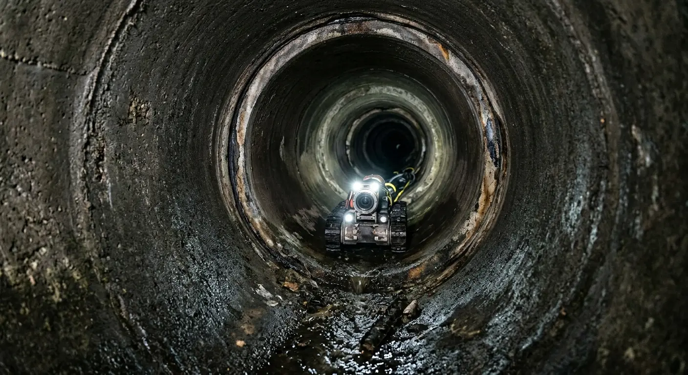 Robotic sewer camera inspecting pipe interior for Sewer Line Repair in Mission
